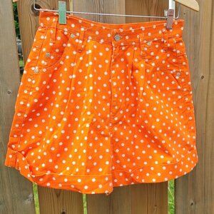 Vintage Polka Dot Dungaree Shorts Women's Size 26 Orange Polka Dot SUMME…